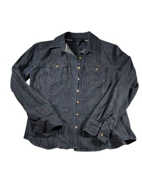 Talbots Long Sleeve Button Front Denim Shirt Dark Wash Petite